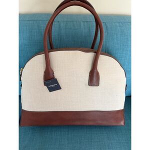 Vintage Liz Claiborne-Genuine Leather-Beige & Brown Purse-Tote-13"x 8" x 4"